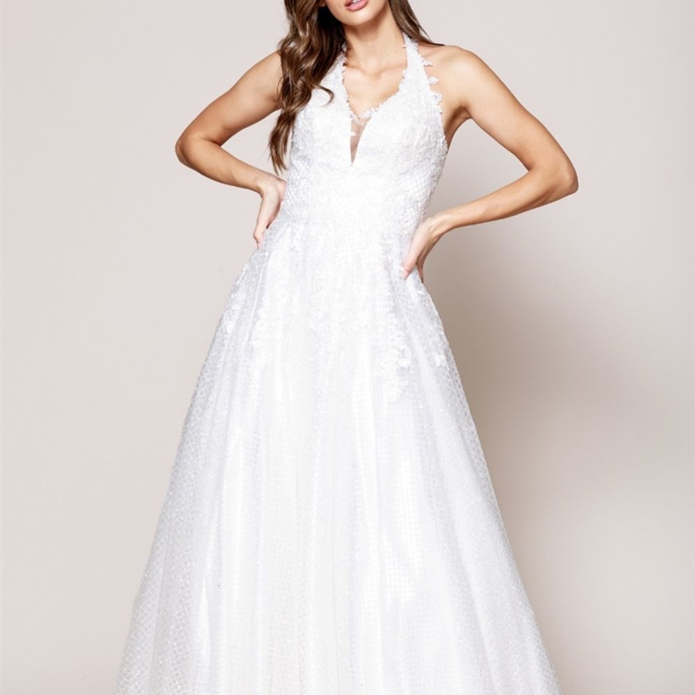 V-Neck A-Line Shape Lace Evening Dress ACR011